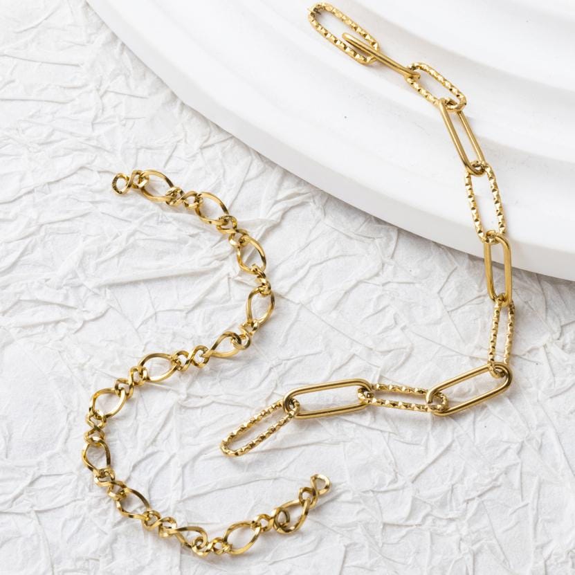 18K Gold Link Chain, Handmade DIY Accessories, 316L Stainless Steel, Sold in 0.5 Meters, ZD011