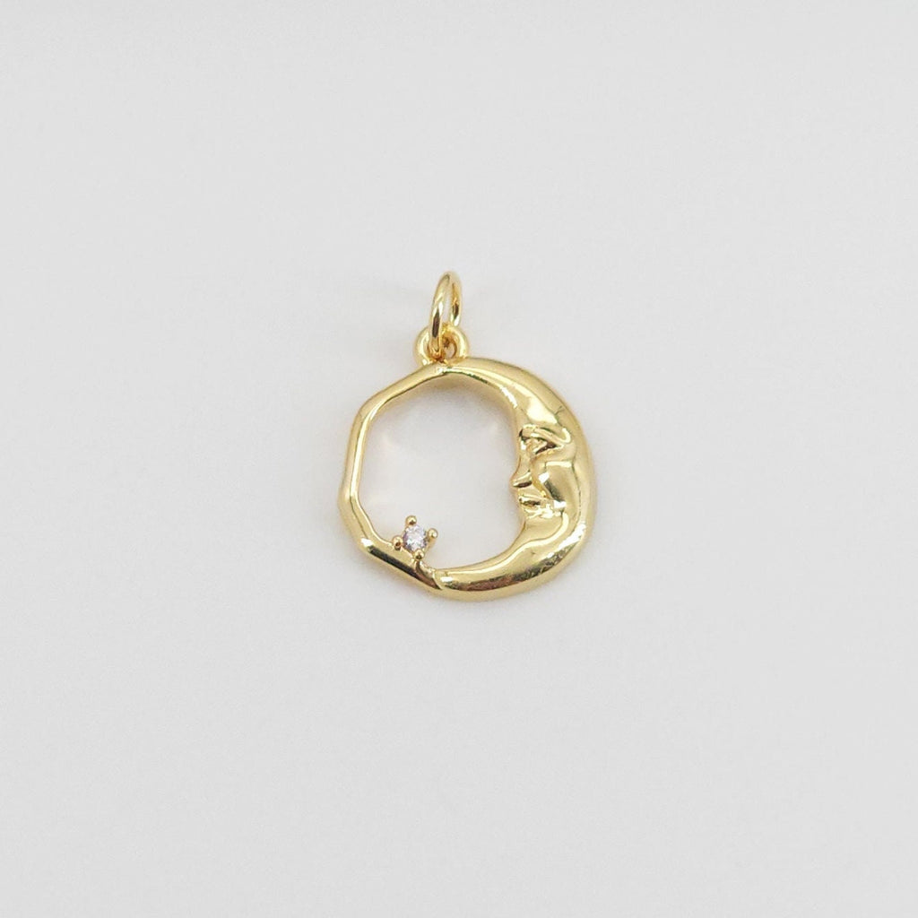 Moon Face Charm, 18K Gold Plated Moon Pendant, Tiny Moon Charms, 13mm, Jewelry Findings S20723