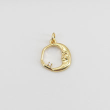Load image into Gallery viewer, Moon Face Charm, 18K Gold Plated Moon Pendant, Tiny Moon Charms, 13mm, Jewelry Findings S20723