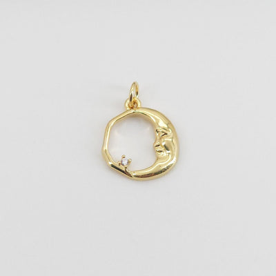 Moon Face Charm, 18K Gold Plated Moon Pendant, Tiny Moon Charms, 13mm, Jewelry Findings S20723