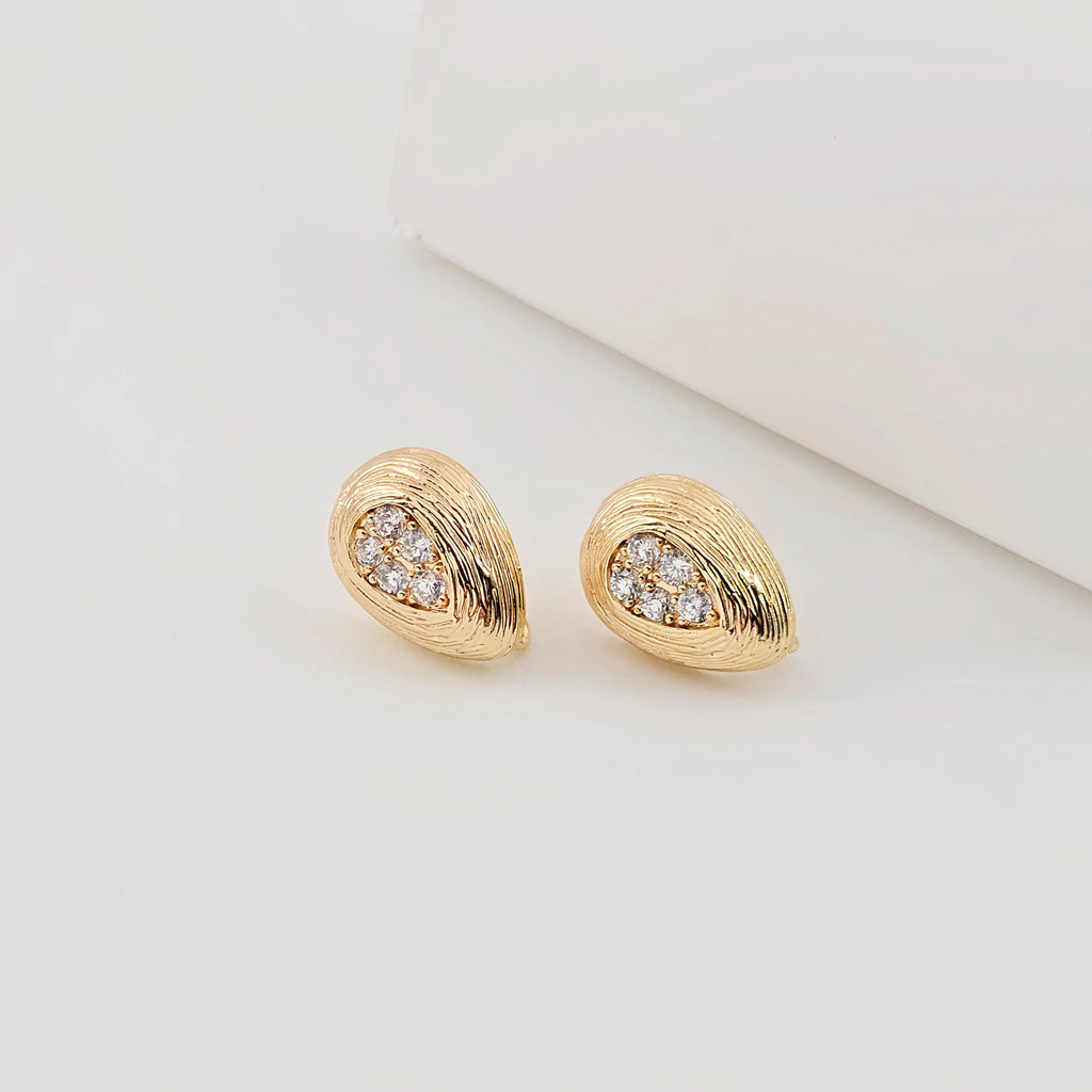 Gold Drop Shape Earring Post With Loop, Brushed Finish, CZ Pave, Nickel Free Earrings, Hypoallergenic Earring Findings ZX283