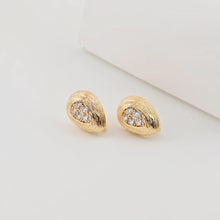 Load image into Gallery viewer, Gold Drop Shape Earring Post With Loop, Brushed Finish, CZ Pave, Nickel Free Earrings, Hypoallergenic Earring Findings ZX283