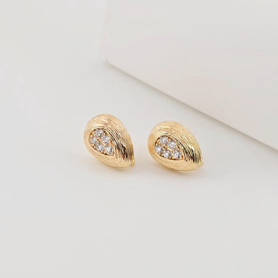 Gold Drop Shape Earring Post With Loop, Brushed Finish, CZ Pave, Nickel Free Earrings, Hypoallergenic Earring Findings ZX283