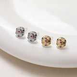 Round Pave Colored CZ Earring Post, S925 Silver Pin, 14K Gold/Silver Plated, Nickel Free Earrings, Irregular Shape Ear Stud with Loop GZ109