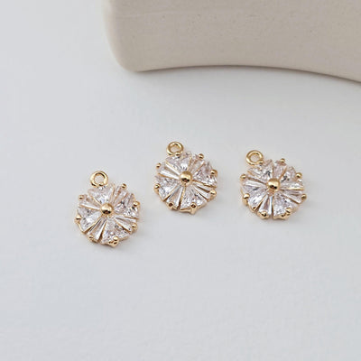Round Flower Charm, Cubic Zircon Crystal Flower Pendant, CZ Earring Charms, 18K Gold Plated  Earring Charms, Jewelry Findings D0290