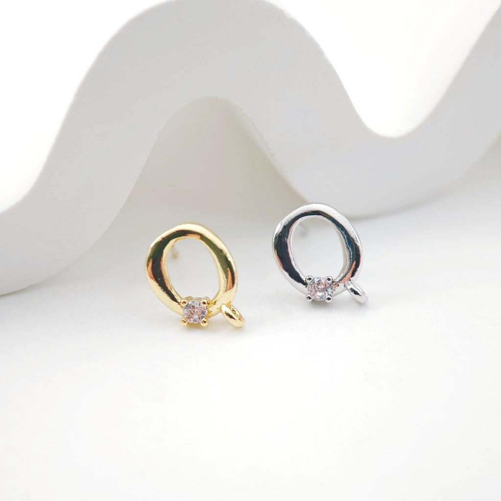 2pcs 18K Gold Hammered Circle Post With Loop, S925 Silver Pin, Oval Stud Earring Nickel Free, Hypoallergenic Earring Findings D0233