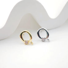 Load image into Gallery viewer, 2pcs 18K Gold Hammered Circle Post With Loop, S925 Silver Pin, Oval Stud Earring Nickel Free, Hypoallergenic Earring Findings D0233