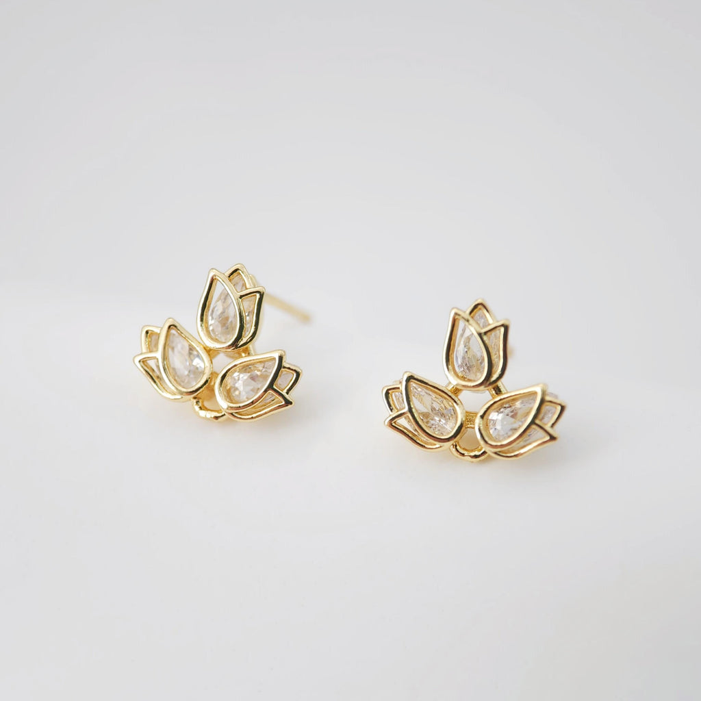 أقراط على شكل زهرة من الزركونيا المكعبة، مطلية بالذهب مع حلقة، مضادة للحساسية، أدوات يدوية الصنع، لوازم صنع الأقراط بنفسك D0223