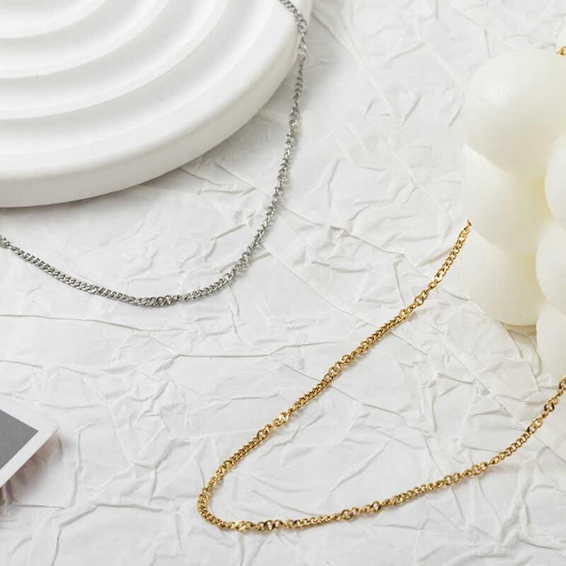 18K Facetted Twisted Ultra-fine Cuban Finished Necklace, 316L Stainless Steel, Ready to Wear, 40+5cm/ 17.7 inch ZD001