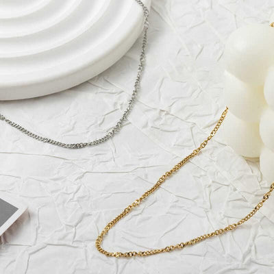 18K Facetted Twisted Ultra-fine Cuban Finished Necklace, 316L Stainless Steel, Ready to Wear, 40+5cm/ 17.7 inch ZD001