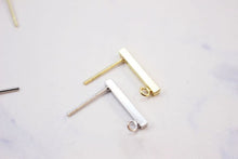 Load image into Gallery viewer, 10pcs Rectangular Mini Ear Post with Loops, S925 Silver Ear Pin, Nickel Free, 18K Gold/ Silver Plated Stud Earring Finding GZ201