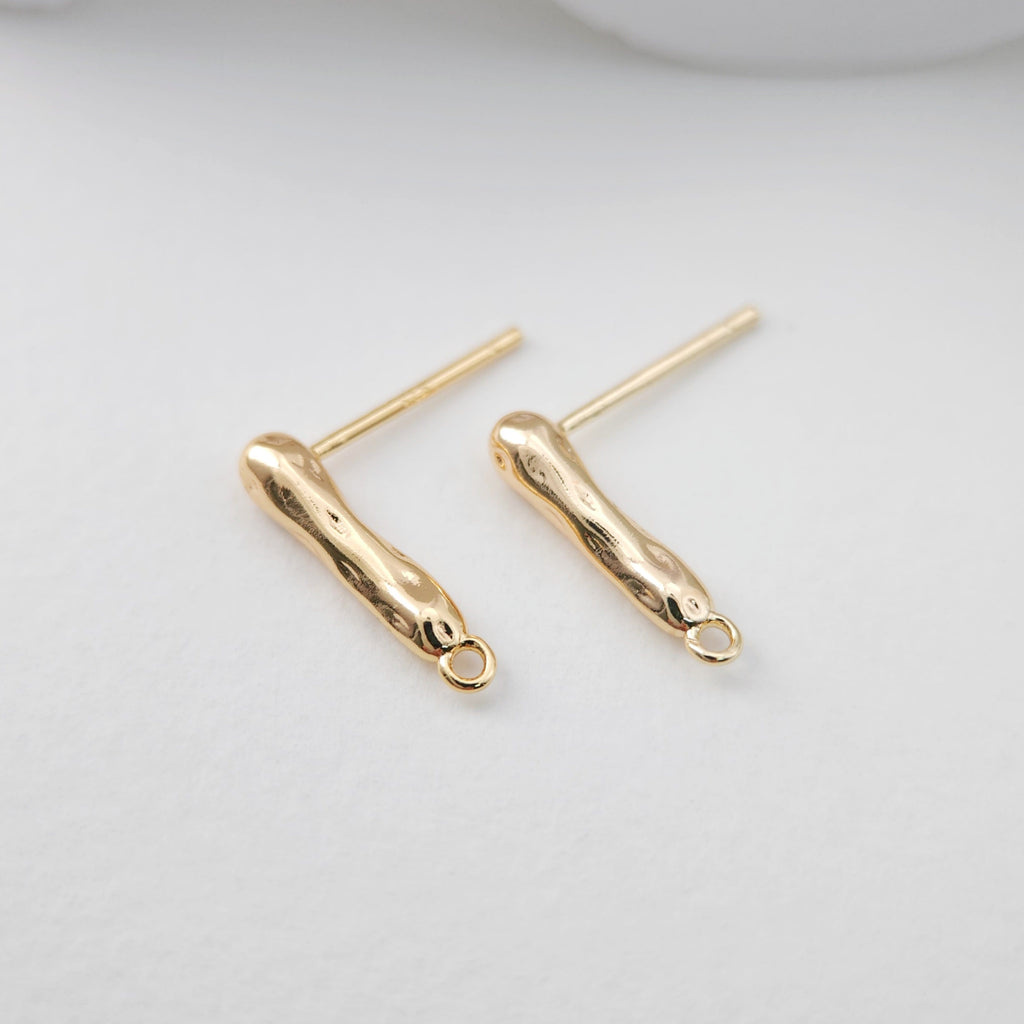 Hammered Ear Post With Loop, S925 Silver Ear Pin Nickel Free, Gold/Silver Ear Stud, Hypoallergenic Earring Findings ZX196