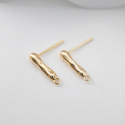Hammered Ear Post With Loop, S925 Silver Ear Pin Nickel Free, Gold/Silver Ear Stud, Hypoallergenic Earring Findings ZX196