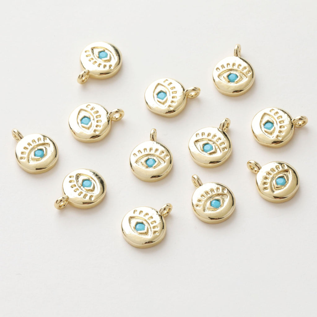 Evil Eye Charm, Drop, Round Shape, 18K Gold Plated Micro CZ Pave Eye Pendant, Necklace Making Charm, Jewelry Findings GZ190