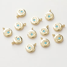 Load image into Gallery viewer, Evil Eye Charm, Drop, Round Shape, 18K Gold Plated Micro CZ Pave Eye Pendant, Necklace Making Charm, Jewelry Findings GZ190