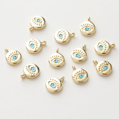 Evil Eye Charm, Drop, Round Shape, 18K Gold Plated Micro CZ Pave Eye Pendant, Necklace Making Charm, Jewelry Findings GZ190