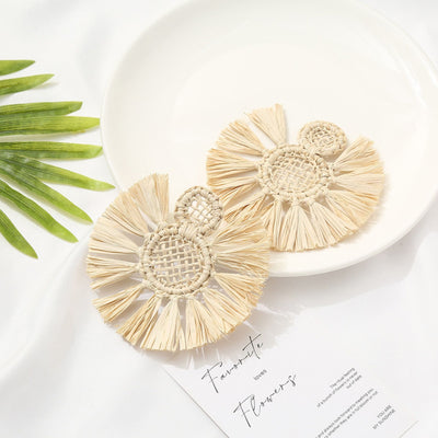 2PCS Rattan weaving Earring Findings, Boho earring making, Hawaii Vacation Style Straw Earrings for girl,Handmade Earring Finding BS003