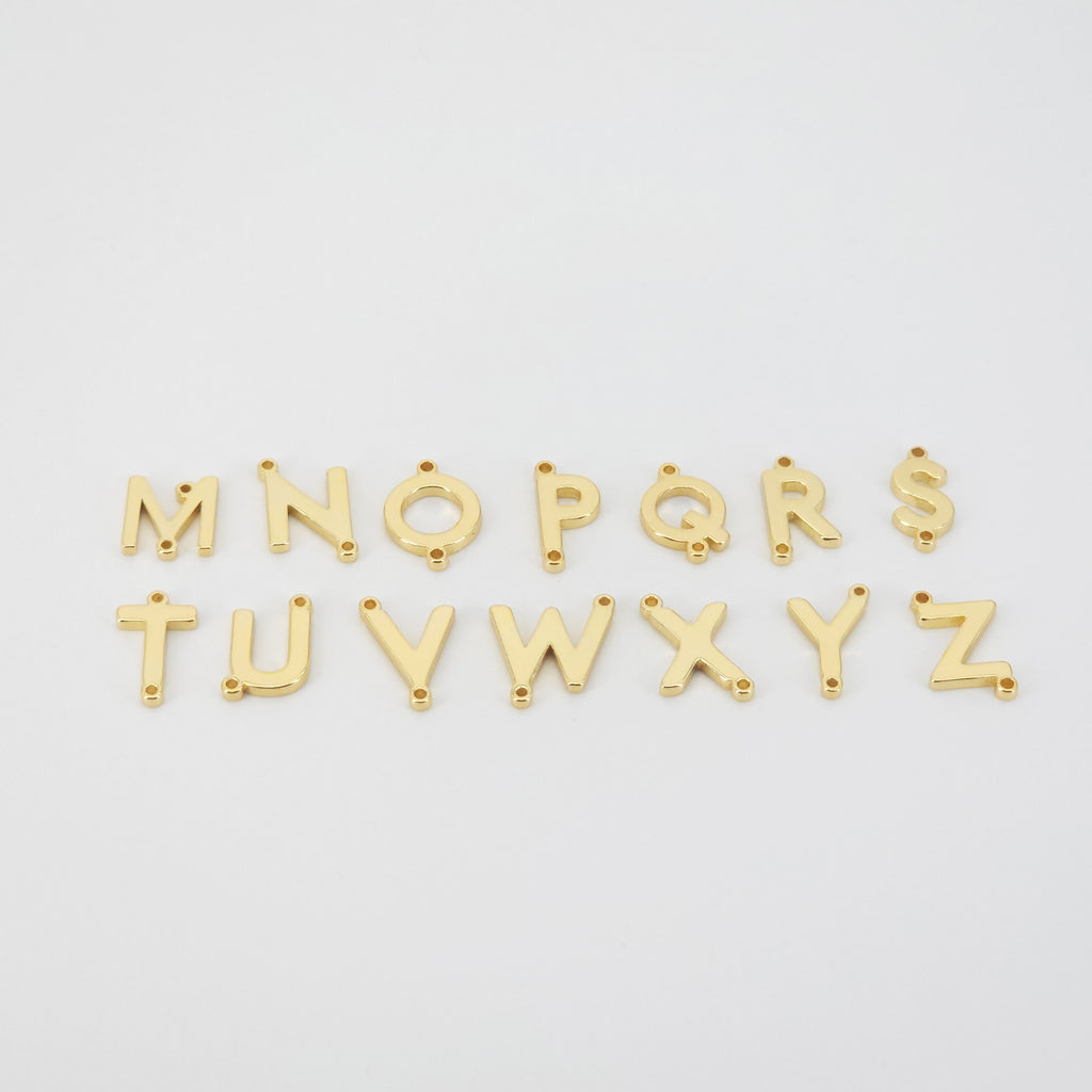 Cuentas con letras del alfabeto en oro brillante de 18 quilates, cuentas con iniciales, dijes de letras, huecos de doble cara, cuentas con iniciales para collar y pulsera S20682