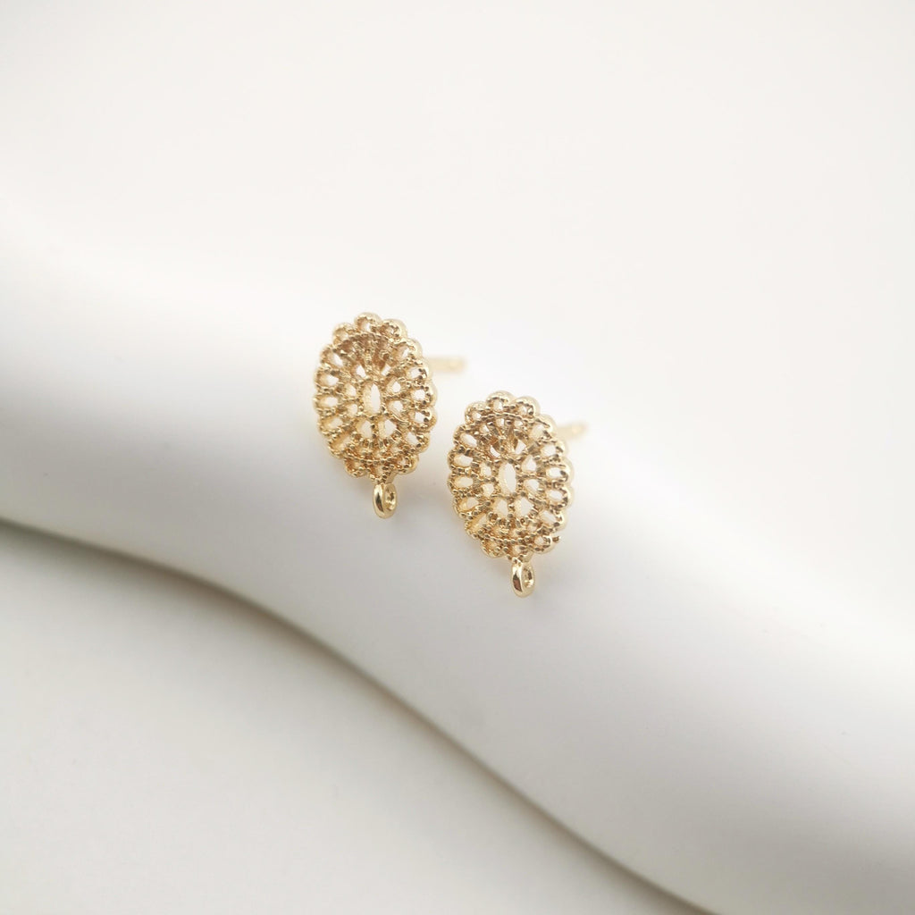 Vintage Openwork Earring Post With Loop,  Ear Pin Nickel Free Earrings, Oval Ear Stud, Hypoallergenic Earring Findings ZX034