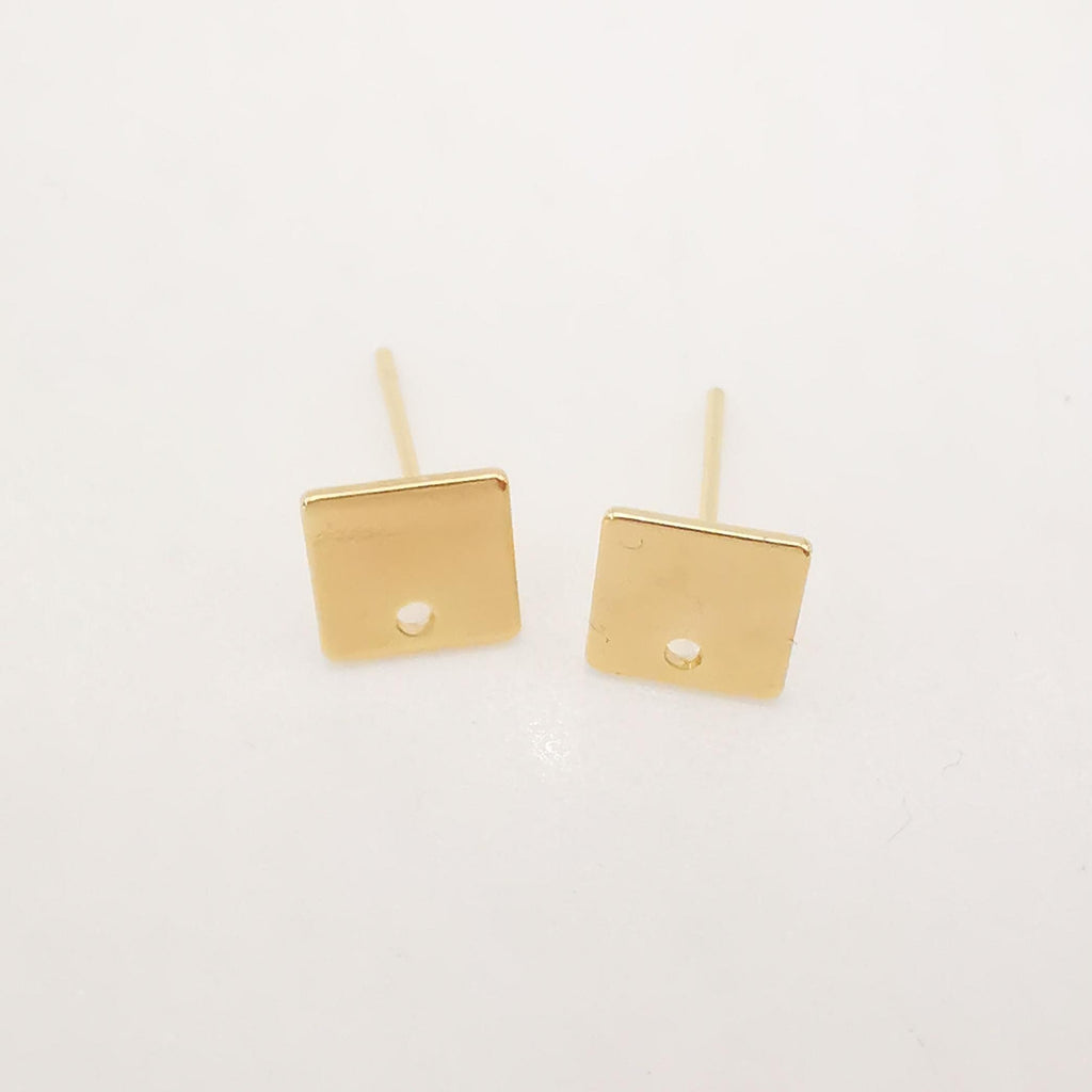 10pcs Gold Square Earring Post, 8mm, Nickel Free Earrings, Ear Stud Loop, Hypoallergenic Earring Findings Z089