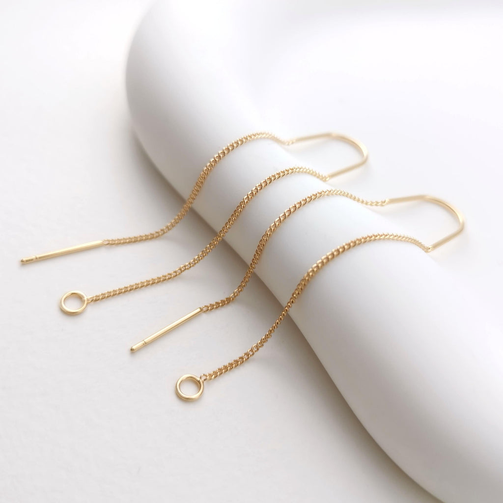 10 Pairs- 14K Gold Plated Ear Threader, 60mm Threader Earrings, 0.6x0.8mm Flat Chain Wire, Chain Earrings, Z088