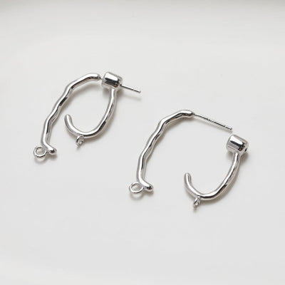 Irregular Shaped Geometry Earring Post, 14K Gold/Silver, S925 Silver Pin Nickel Free Earrings, Circle Ear Stud with Loop GE104