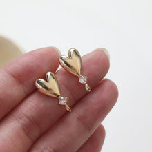 Load image into Gallery viewer, Gold Polished love heart CZ Earring Post,  14K Gold Nickel Free Earrings, S925 Silver Ear Pins, 20mm, Heart Shape Ear Stud with Loop bb137