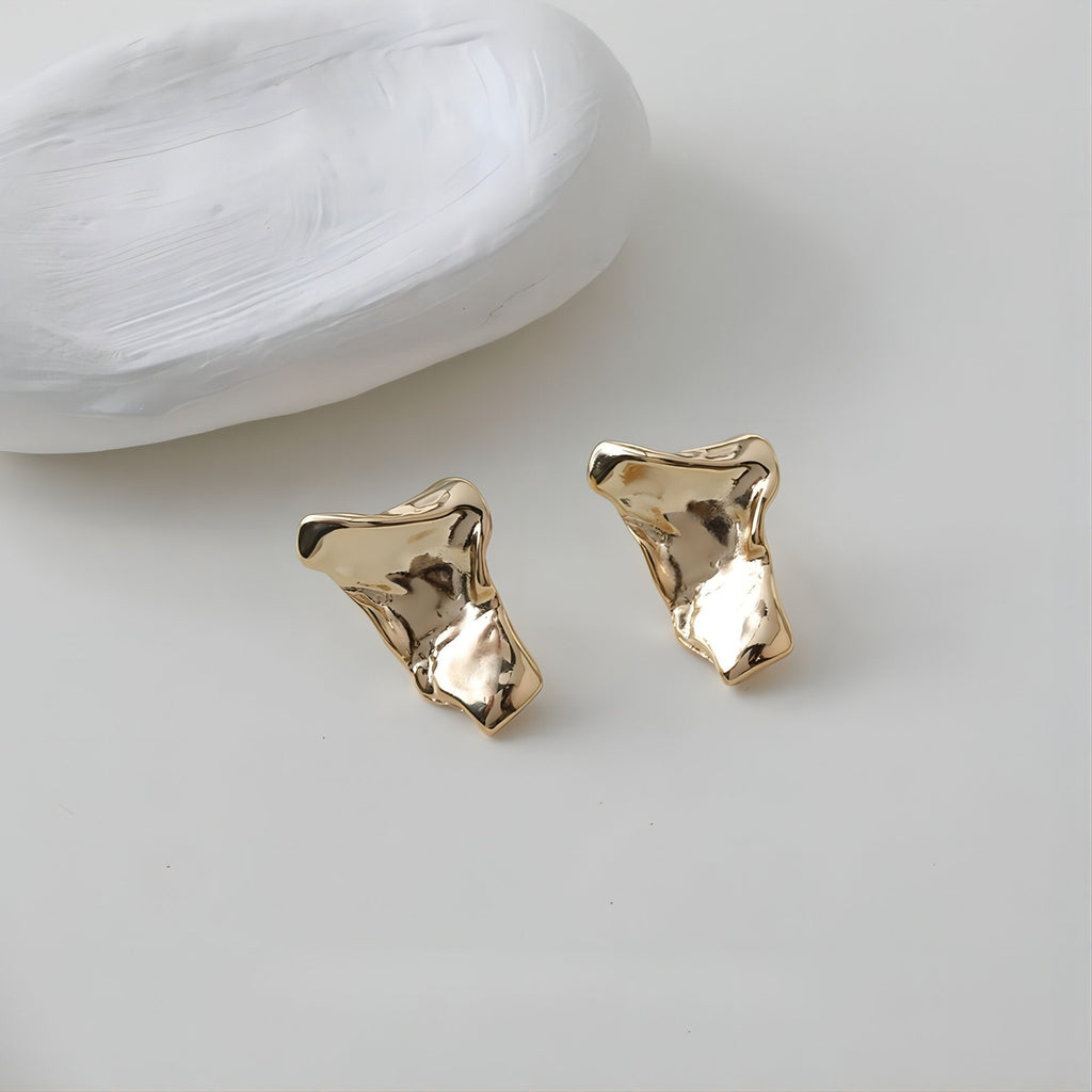 قرط أذن مطروق غير منتظم، ذهب/فضة عيار 14 قيراط، أقراط فضة S925 خالية من النيكل، قرط أذن على شكل عقدة مع حلقة GE027