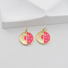 Load image into Gallery viewer, Enamel Cubic Moon &amp; Star Charm, 18K Gold Plated Multicolor Pave Round Pendant, Necklace Making Charm, Jewelry Findings S20769