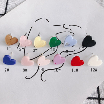 10PCS Heart Acrylic Earring Findings, 12 Colors You Choose, S925 Silver Ear Stick, Nickel Free, Earring Finding MY003