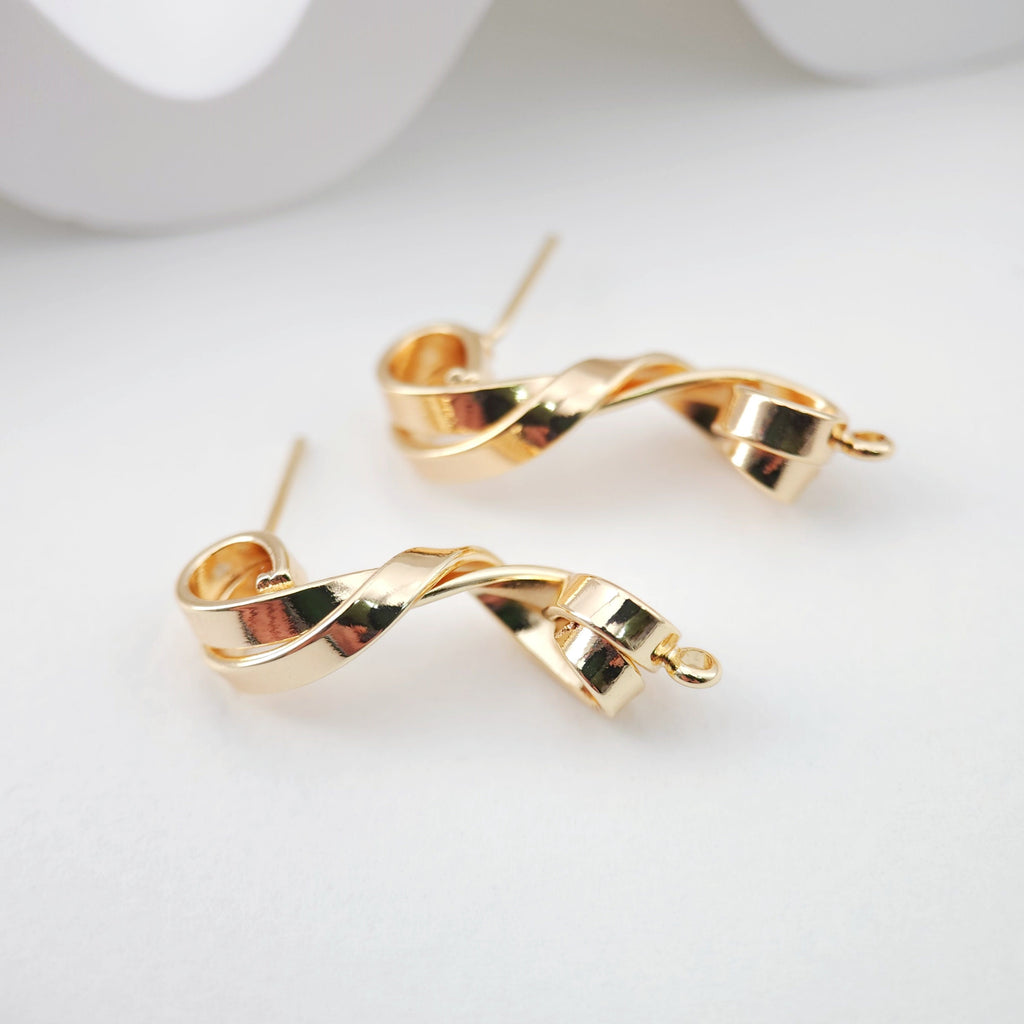 18K Gold Twist Earrings Post With Loop, Nickel Free Earrings, Ear Stud Loop, Hypoallergenic Earring Findings ZX208