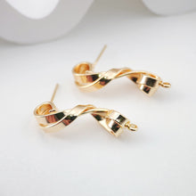 Load image into Gallery viewer, 18K Gold Twist Earrings Post With Loop, Nickel Free Earrings, Ear Stud Loop, Hypoallergenic Earring Findings ZX208