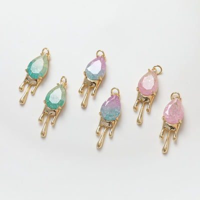 Teardrop Shape Charm, Gradient Color, Crystal Charm, Drop Pendant, Bracelet Necklace Making, Gold Plated Jewelry Findings ZZ038