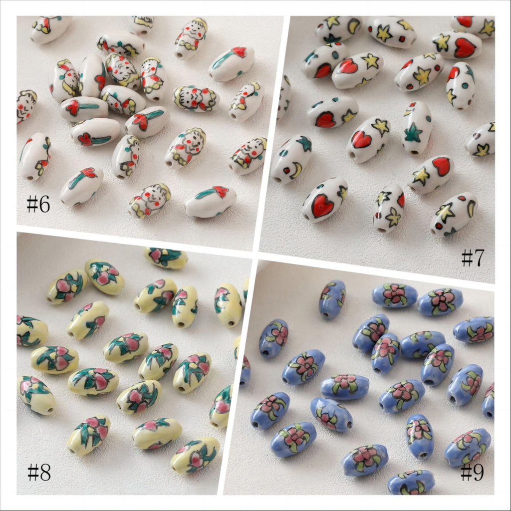 5 cuentas espaciadoras ovaladas, colgante ovalado de cerámica pintado a mano, cuentas de cerámica para hacer joyas, hallazgos de cuentas DIY GZ439