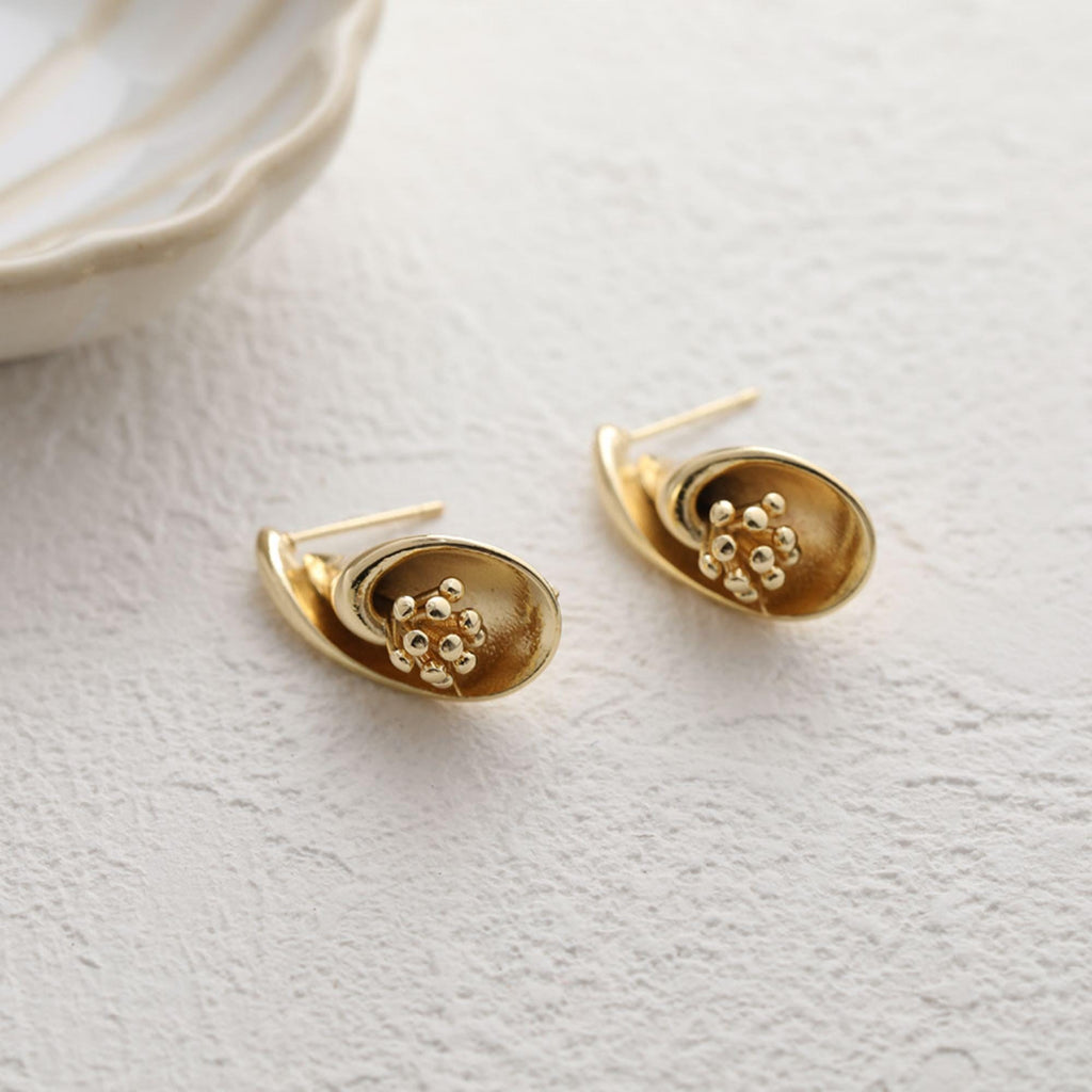 أقراط زهرة مع حلقة، مطلية بالذهب عيار 14 قيراطًا، خالية من النيكل، دبوس فضة S925، أقراط أذن مضادة للحساسية GZ782