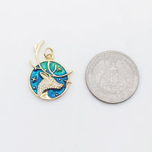 Load image into Gallery viewer, Enamel Round Deer Antler Charms, Sun, North Star, Malachite Blue Moose Pendant, 18K Gold Plated, Necklace Making Charms, Jewelry Findings