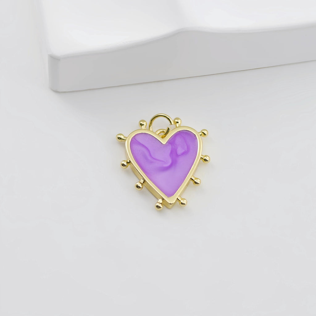Enamel Heart Charm, 18K Gold Plated Heart Pendant, CZ Pave, Necklace Bracelet Making Pendant S20783