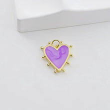 Load image into Gallery viewer, Enamel Heart Charm, 18K Gold Plated Heart Pendant, CZ Pave, Necklace Bracelet Making Pendant S20783