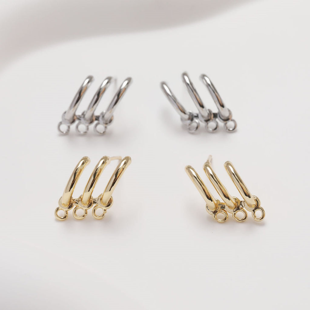 قرط أذن بثلاث حلقات، ذهب/فضة عيار 14 قيراط، أقراط فضة S925 خالية من النيكل، قرط أذن دائري بحلقة GZ121-D0471