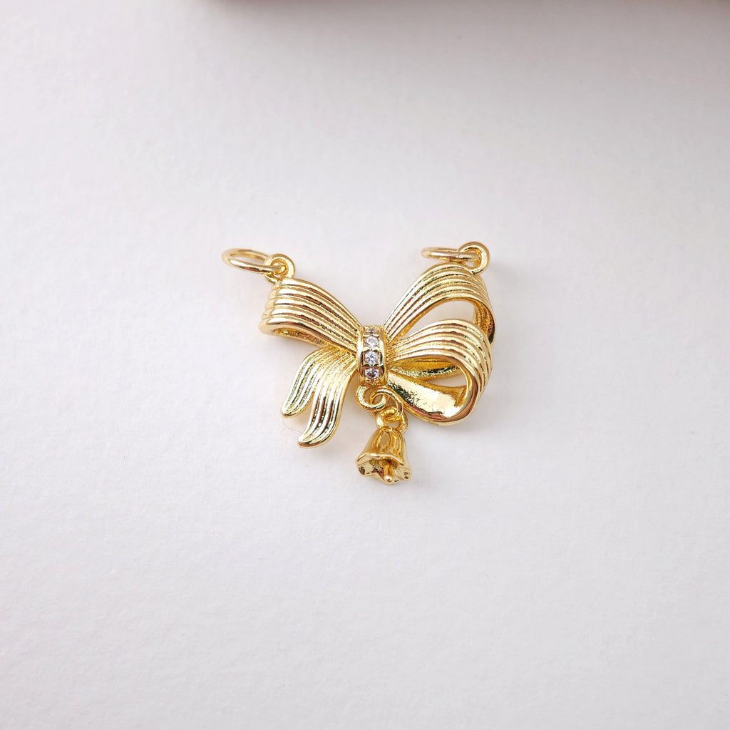 CZ Pave Bow Tie Charm, Cubic Zircon Crystal Bow Tie Pendant, Bracelet Necklace Pendant, Gold Plated, Jewelry Findings S1219