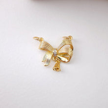 Load image into Gallery viewer, CZ Pave Bow Tie Charm, Cubic Zircon Crystal Bow Tie Pendant, Bracelet Necklace Pendant, Gold Plated, Jewelry Findings S1219