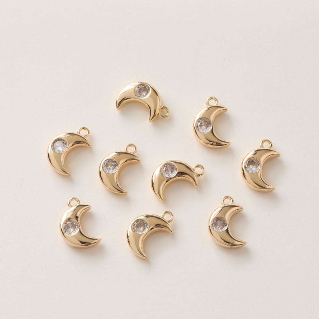 CZ Pave Moon⨯ Charm, Cubic Zircon Crystal Pendant, CZ Earring Charms,  Real Gold Plated Brass Earring Charms, Jewelry Findings GZ395