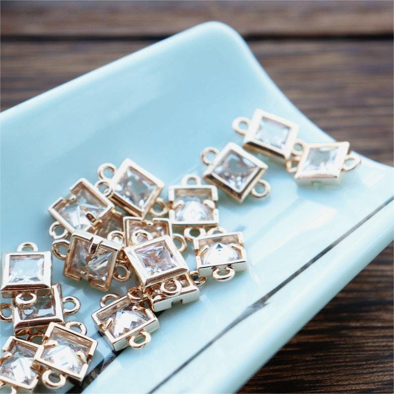 10pcs CZ Pave Small Square Connector, Cubic Zircon Crystal Pendant, Bracelet Necklace Pendant, 14K  Gold Plated, Jewelry Findings JY073-F231