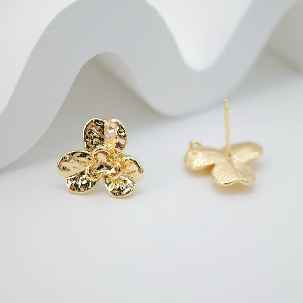 4PCS Flower Earring Post, 18K Real Gold Plated Brass Stud Earring With Loop, S925 Silver Ear Stick, Nickel Free, Earring Finding ZX098