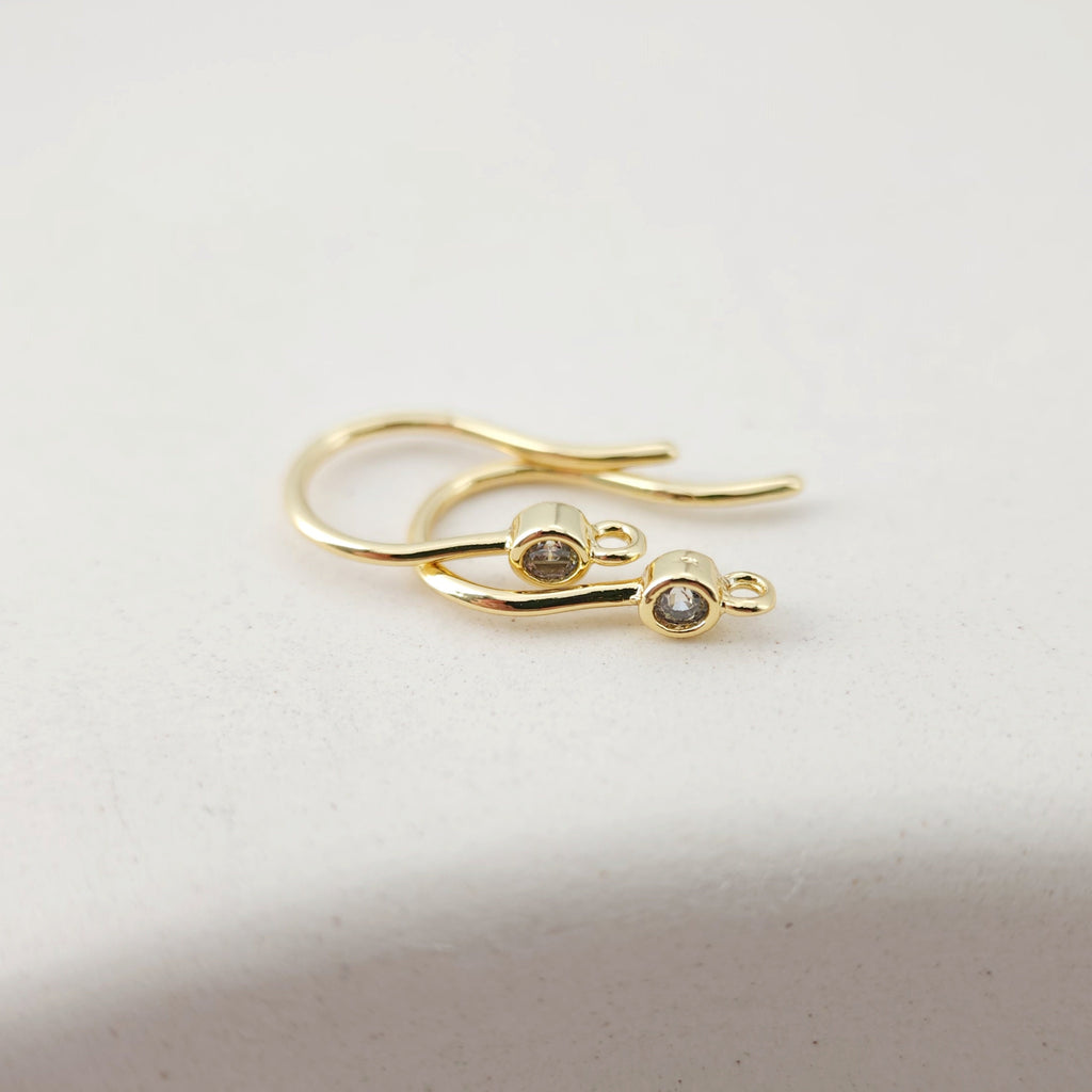 18K Gold Plated Ear Wires, Cubic Pave Earring Hooks, Nickel Free, Fish Hooks, Ear Wires for Jewelry Making D0160