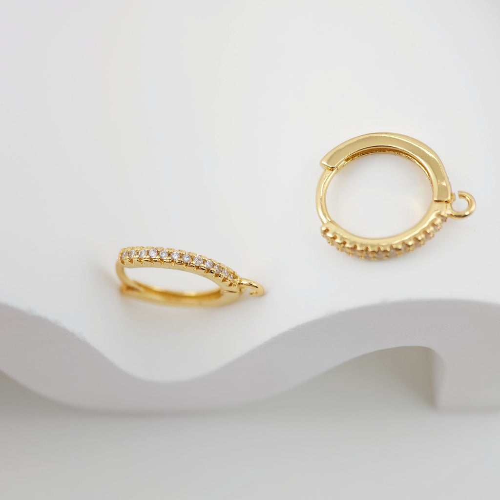 Crystal Cubic Ear Hoops, 15x13mm 18K Gold Plated Leverback Earrings, Huggie Hoops Earrings, earring findings for Jewelry Making S1138