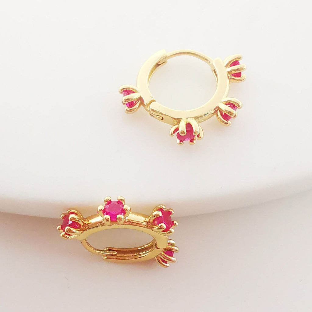 Flower Cubic Ear Hoops Pave Crystal , 16mm, 18K Gold Plated Leverback Earrings, Huggie Hoops Earring S20264