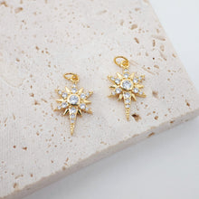 Load image into Gallery viewer, North Star Charms,  Crystal Cubic Pave Star Pendant, 18K Gold Plated, Necklace Making Star Charms, Jewelry Findings S319
