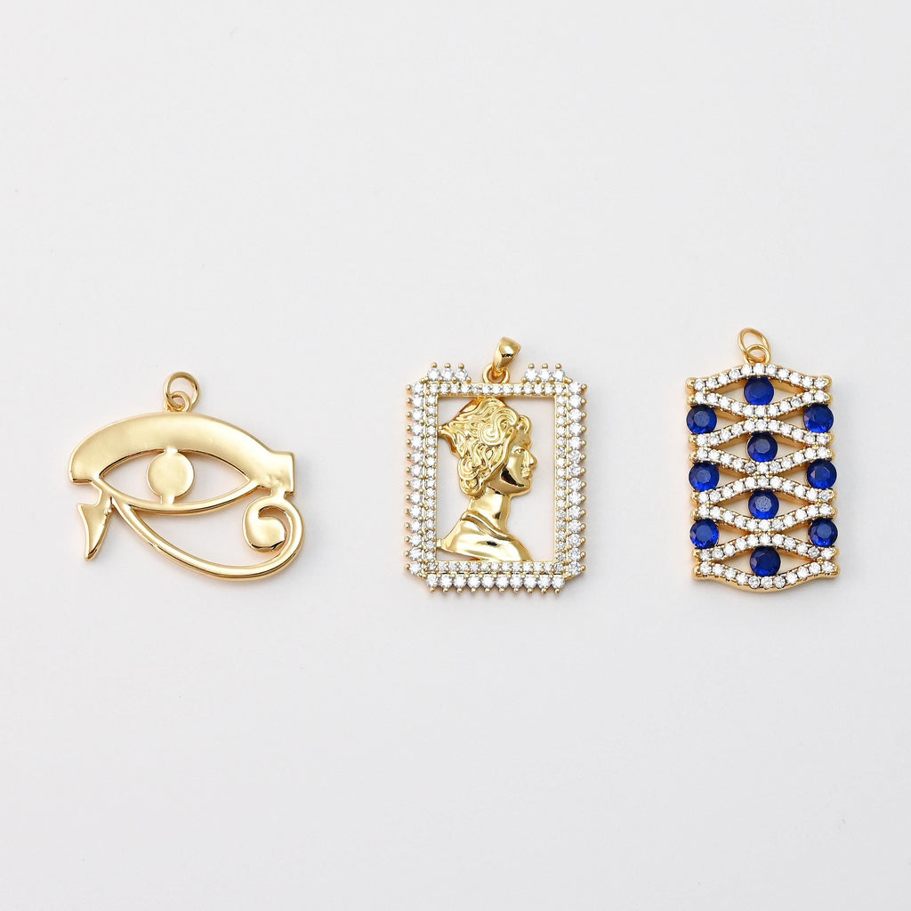 قلادة عين، قلادة مستطيلة الشكل، قلادة عين، مطلية بالذهب عيار 18 قيراطًا، قلادة لصنع القلائد، قطع مجوهرات