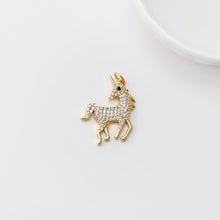 Load image into Gallery viewer, Giraffe Pendant, Unicorn Pendant, 18K Gold Plated Animal Charm, Multicolor Pave CZ, Bracelet Necklace Making Charm, Jewelry Findings